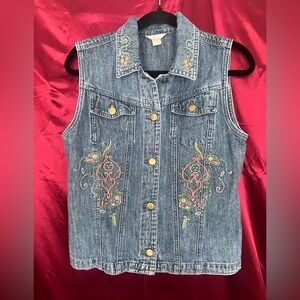 Christopher & Banks Embroidered Denim Vest with Floral Design